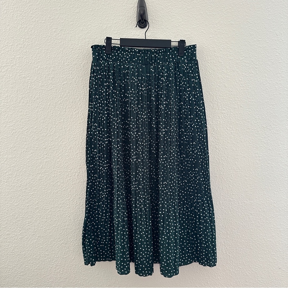 Unbranded Polka Dot Pleated Midi Skirt‎ Women Size XL Green White Elastic Waist